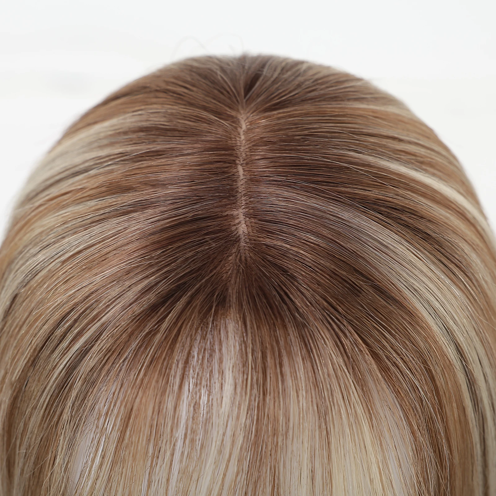 Cheveux humains à reflets bruns et blonds, 5x5.5 pouces, Base en soie, 14 pouces, Toppers réels avec 3 Clips pour femmes, perte de cheveux