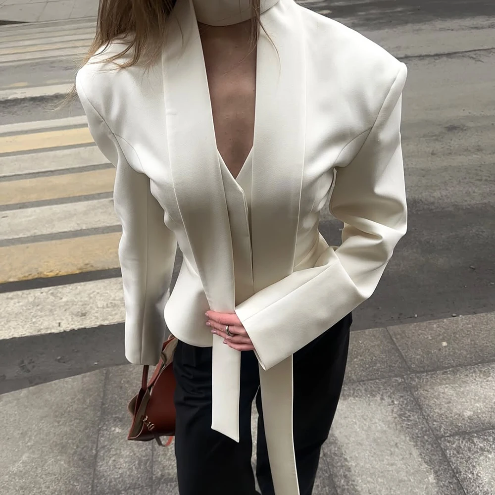 Tuularose Streep Tailored Jas Voor Vrouwen Lace Up V-hals Lange Mouwen Jas Vrouwelijke Mode Elegante High-End Formele Tailored jas