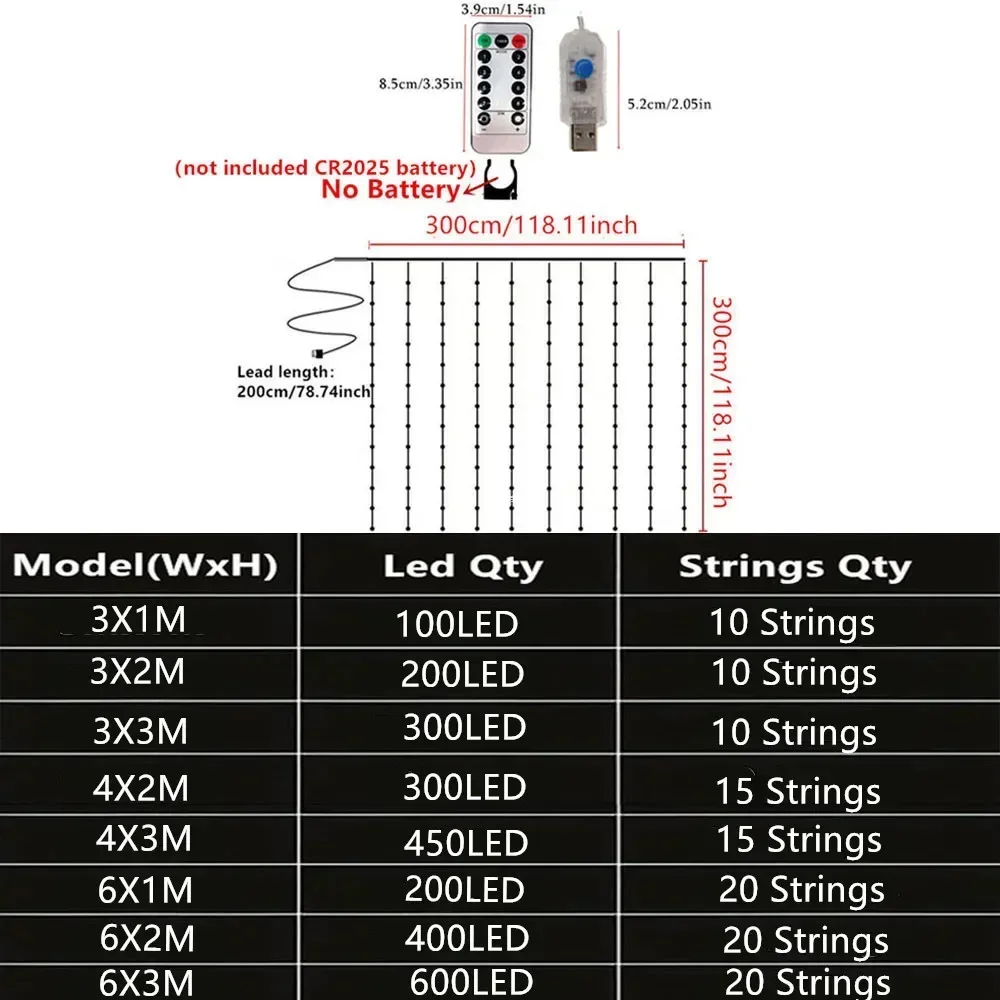 Christmas Lights LED Fairy String Curtain Lights 8 Mode Remote USB Festoon Christmas Decor For Home Holiday New Year Lamp