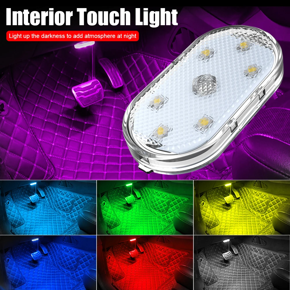 Iluminación de coche, lámpara de lectura multifunción, lámpara led de ambiente, detección táctil de coche, carga usb, lámpara de emergencia para techo de coche