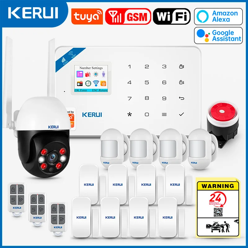 KERUI W181 Tuya Smart WIFI GSM Sicherheit Alarm System Funktioniert Mit Alexa Hause Einbrecher Motion Detektor Tür Sensor Outdoor Kamera