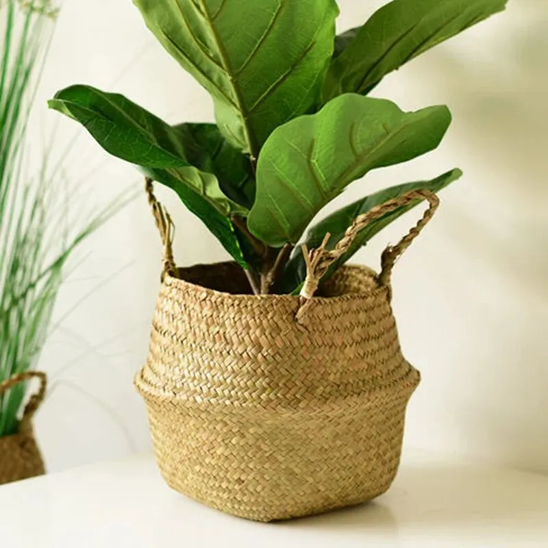 Cesto di vimini Organizzatore di giocattoli Pieghevole in rattan Cesto portaoggetti per alghe marine Cesto per biancheria intrecciata Vaso da fiori per piante per il giardino domestico