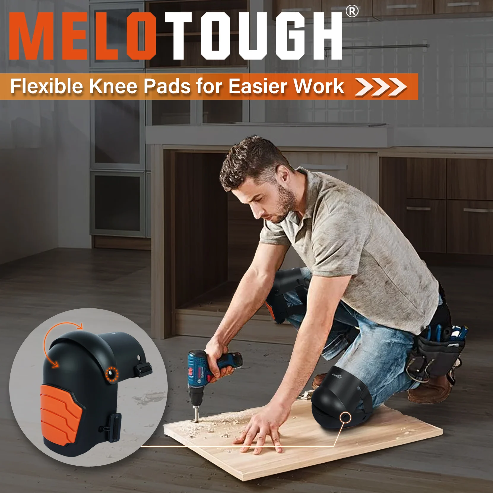 Joelheiras MELOTOUGH para trabalho, construção, piso, jardinagem - confortáveis e flexíveis