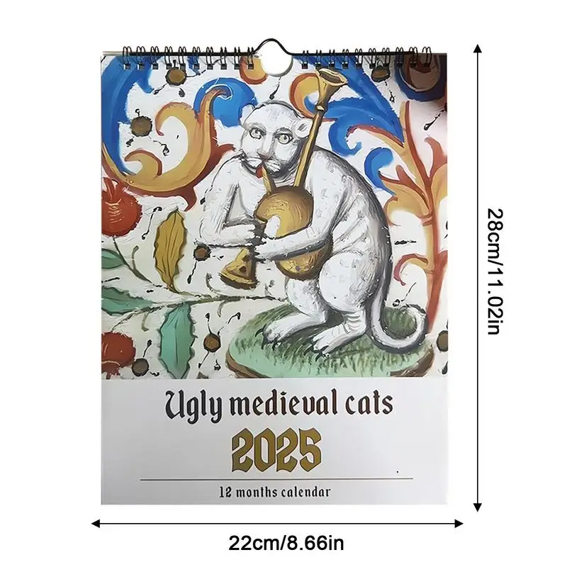 Medieval Cat Calendar 2025 Strange Medieval Cats Wall Calendar 2025 Ugly Medieval Cats Calendar 12 Months January To December