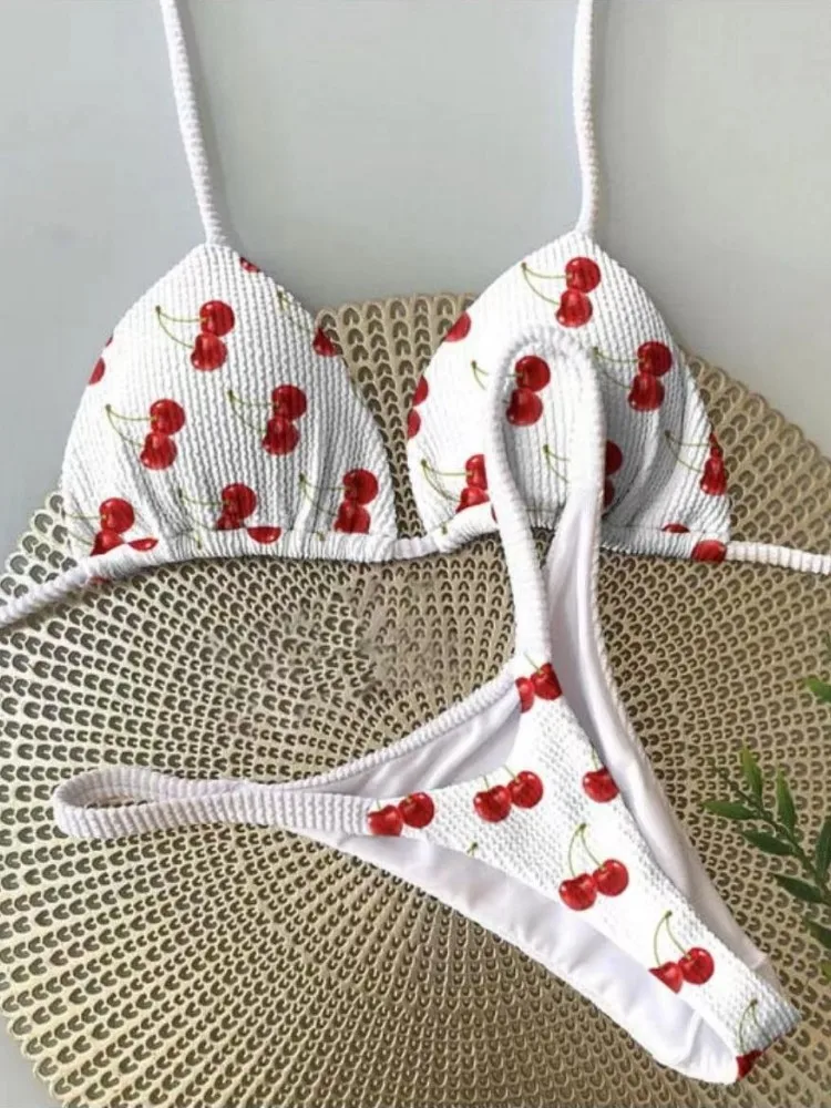 Maillots de bain femmes mignon cerise imprimé brésilien string Bikini ensemble Sexy string maillot de bain deux pièces maillot de bain femmes 2023 vêtements de plage