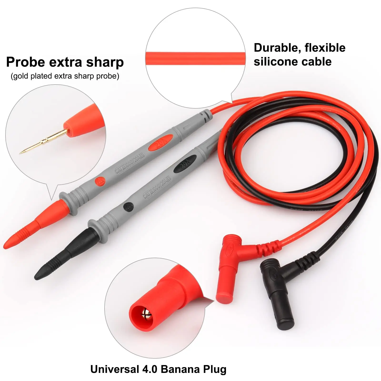 2PCS Multimeter führt 1000V 20A Multimeter-Messleitungen Bananenstecker für Digitalmultimeter