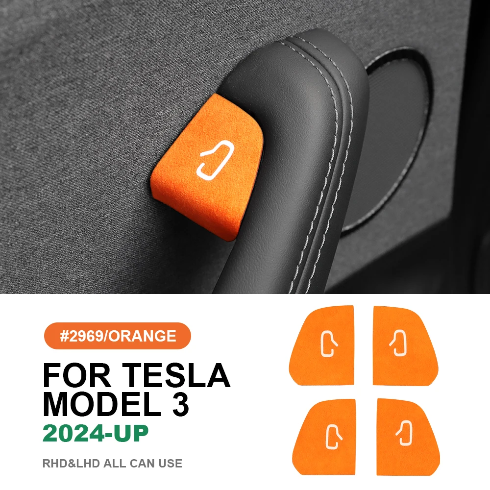 Italian Top Suede Door Switch Patch Trim Cover for Tesla Model 3 Highland 2024 Model Y Juniper 2025 Decoration Car Accessories