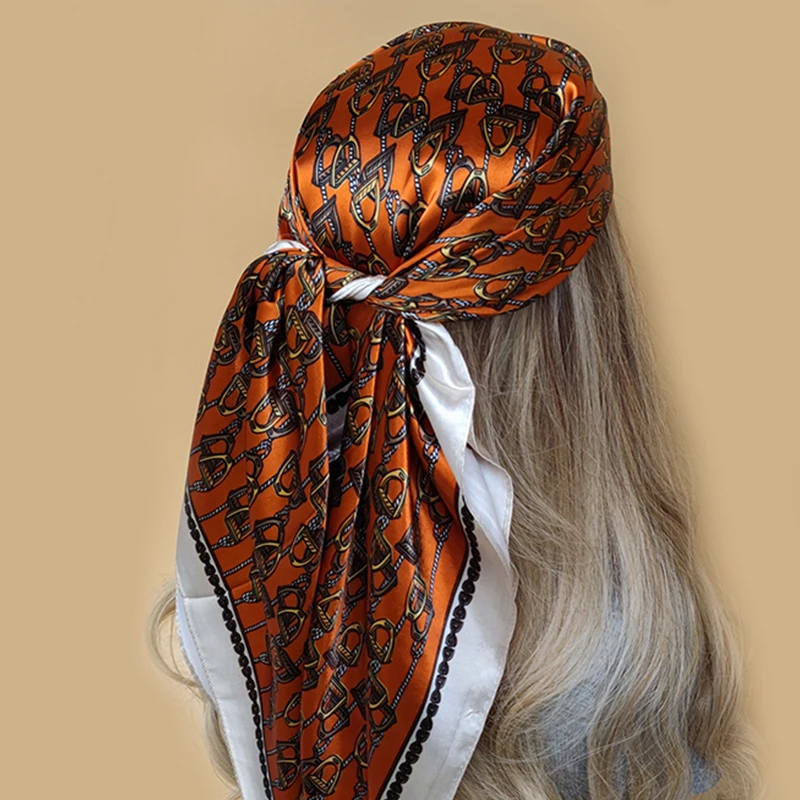 Nuevo bufandas cuadradas de moda de 90x90cm, chales, Hijab de satén de seda, pañuelo estampado a la moda para mujer, pañuelo para la cabeza, bufandas para el cuello para mujer