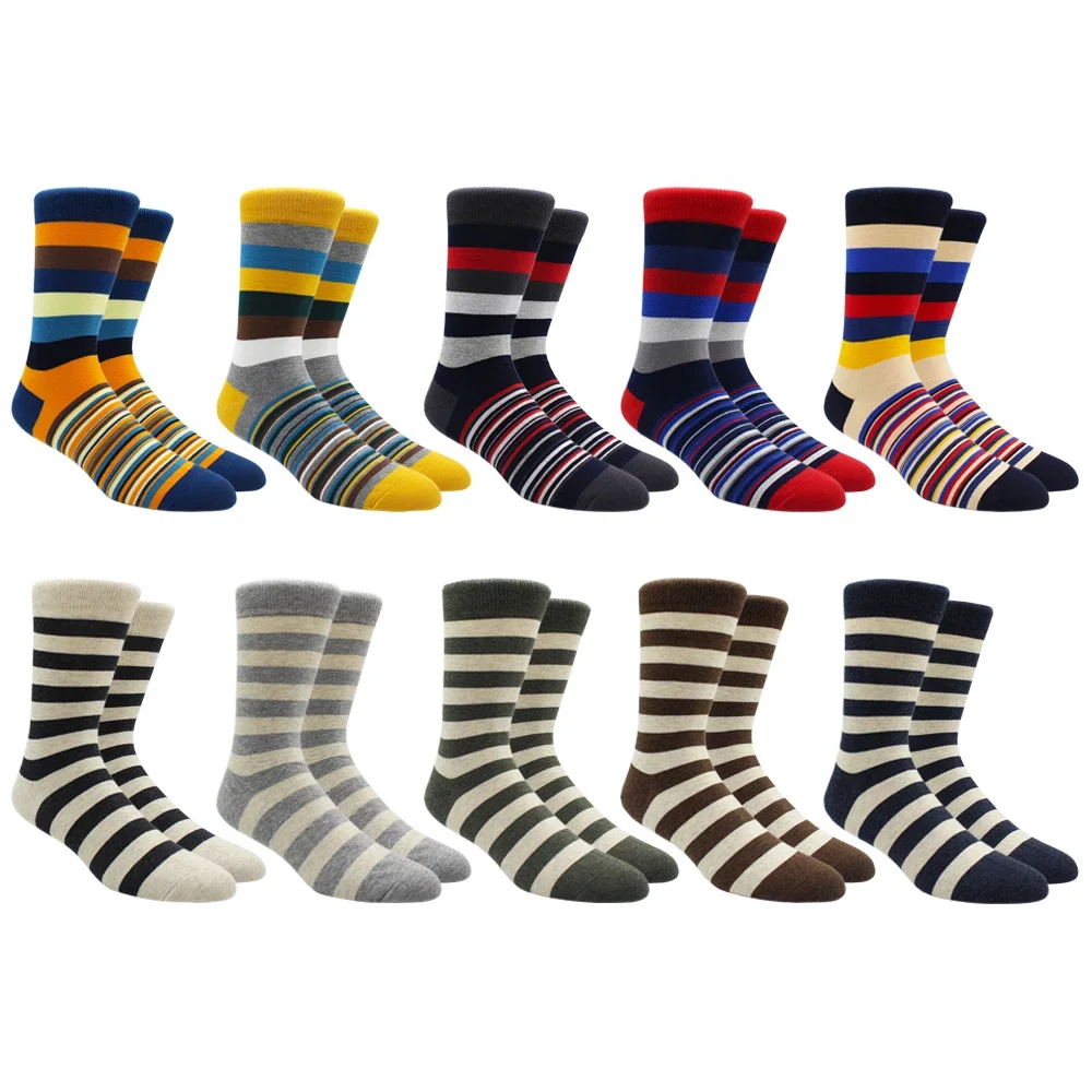 5 pares de calcetines largos divertidos de algodón de moda informal de talla grande para mujeres y hombres calcetines a rayas de arco iris de Color contrastante para hombres EU41-48