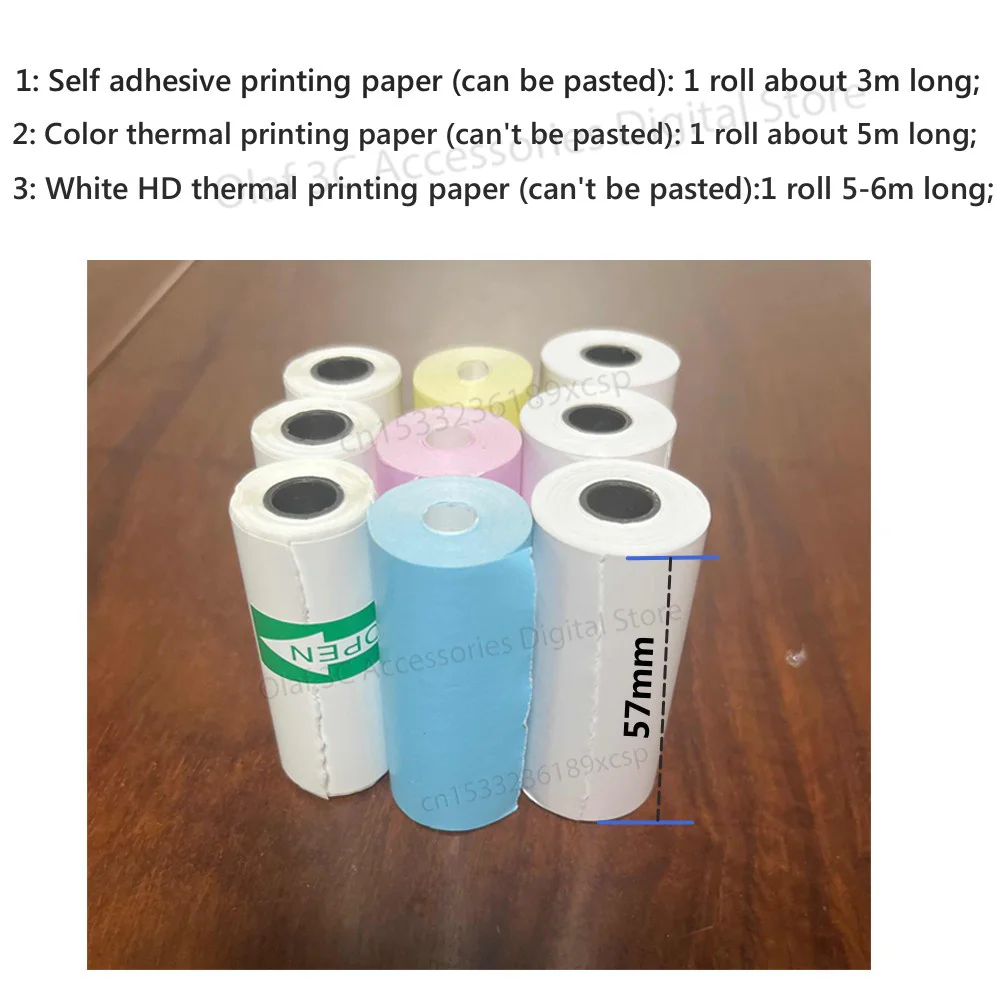 57mm Width HD Thermal Printing Paper Adhesive Papers Self-adhesive Stickers For Mini Portable Printer Label Thermal Printers
