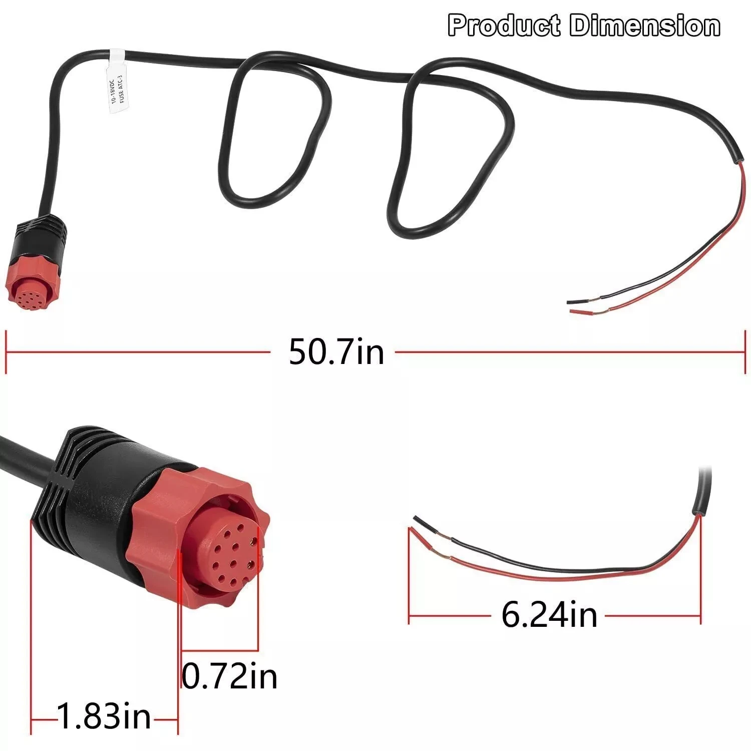 HDS/Elite/Hook Power Cable 000-14041-001 Replacement, 3 Foot, 2-Wire Power for HDS, Elite FS, Elite Ti2 Hook, Mark Only Boat Kit