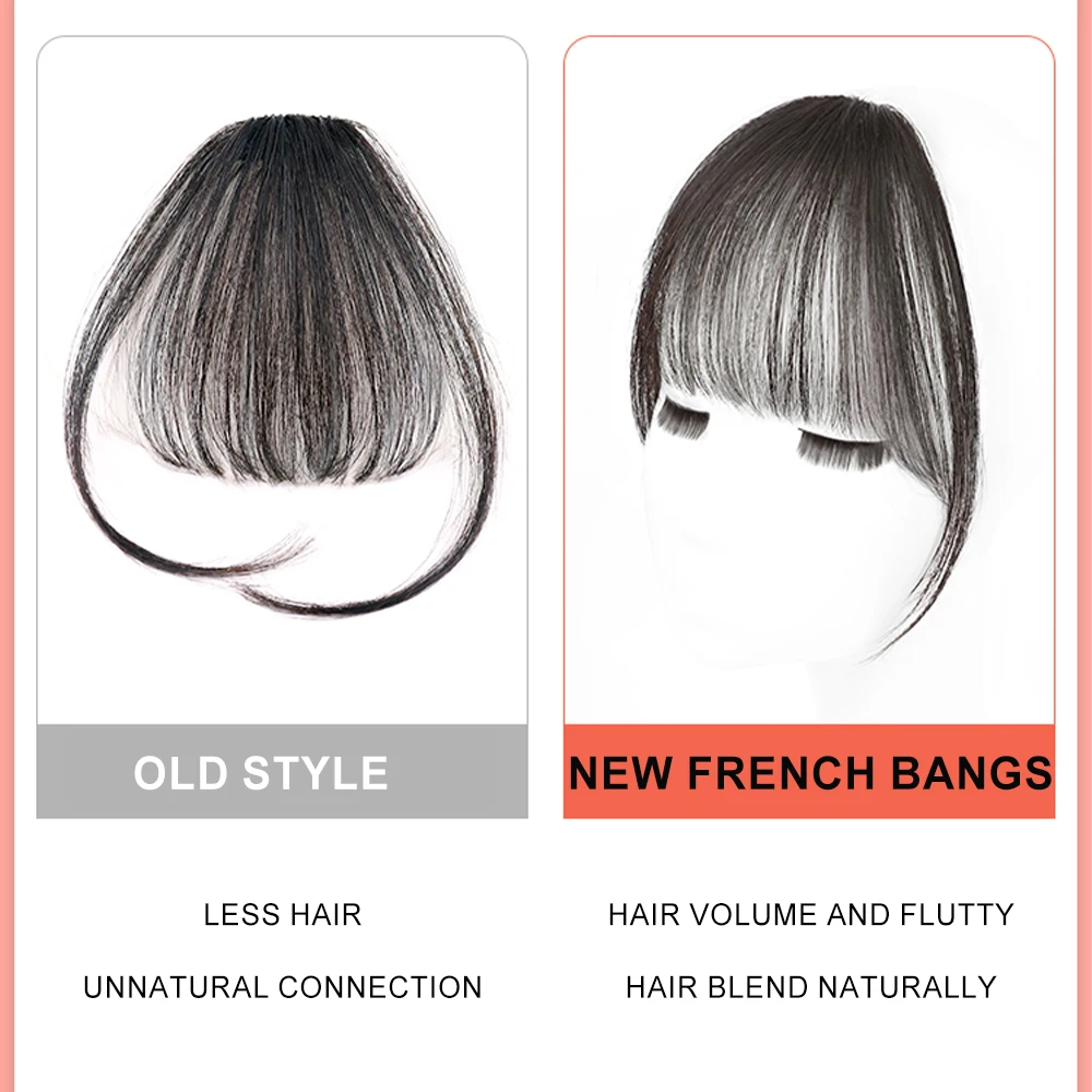 Natural Brown Wispy Bangs para Mulheres, Grampo de Cabelo na Franja com Templos, Hairpiece, 100% Cabelo Humano, Air Bang