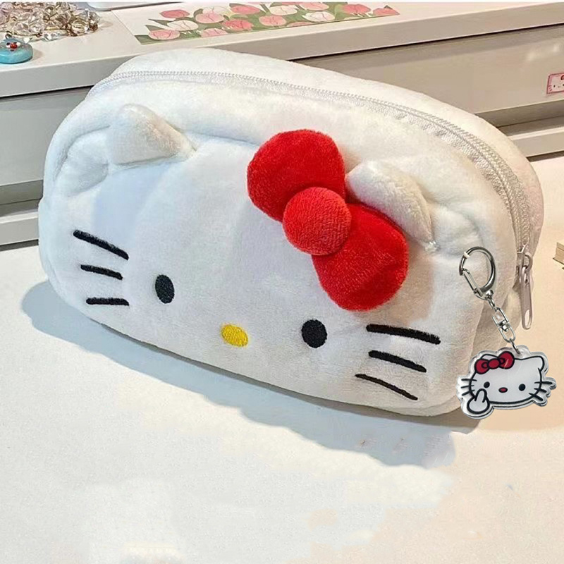 Sanrio 헬로 키티 플러시 연필 케이스 애니메이션 화장품 보관 가방 편지지 가방 학생 학교 용품 소녀 생일 선물