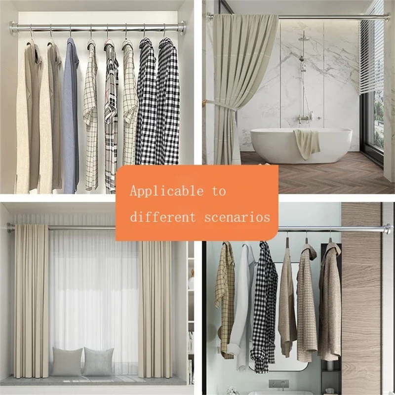 Extensível telescópica cortina haste ferroviário guarda-roupa armário roupas toalha pendurado pólo banheiro chuveiro cabide barra de toalha