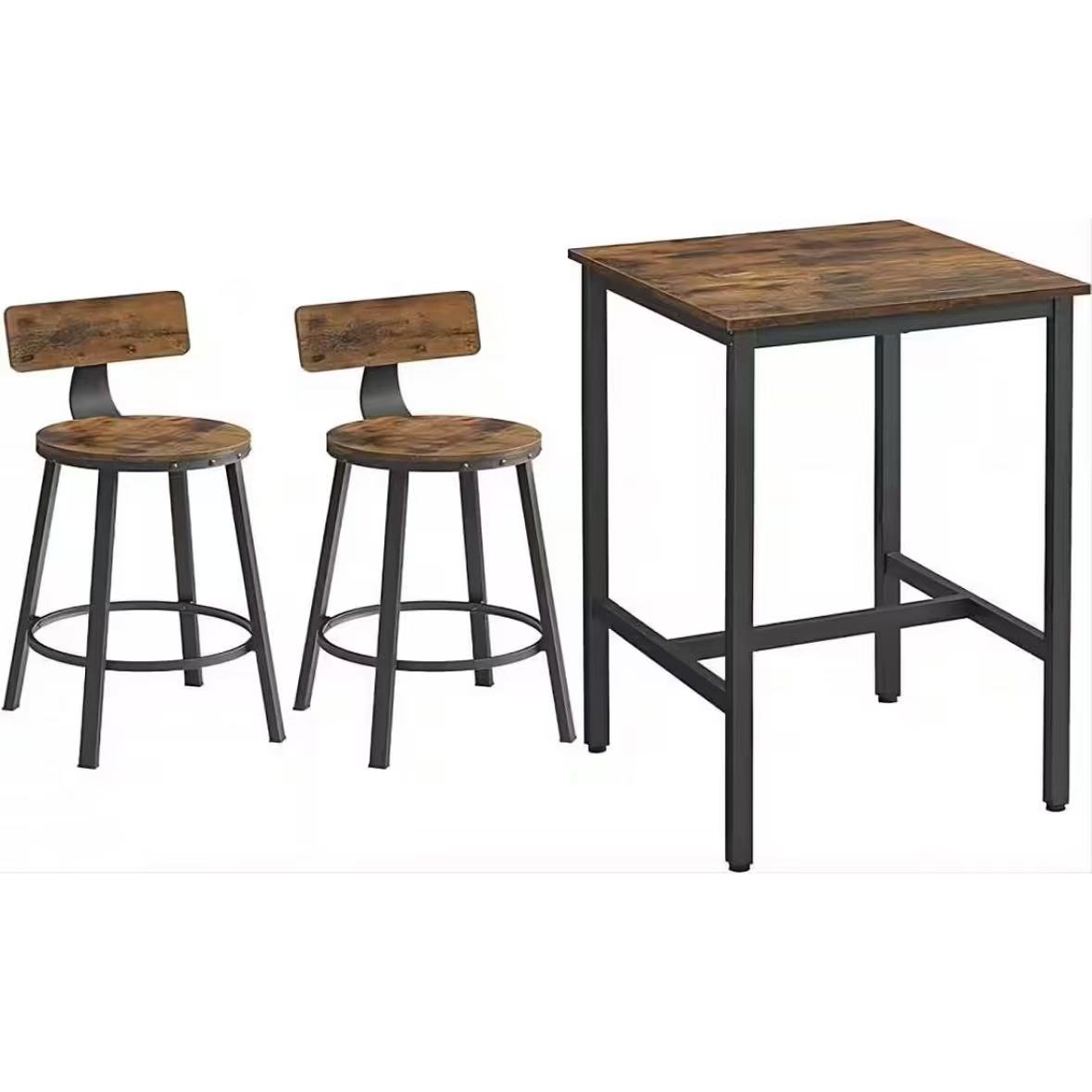 VASAGLE Bartisch mit 2 Barhockern Set, Stehtisch, Küchentisch hoch, Küchenstühle, Barstuhl, Küchenstuhl, Metallgestell