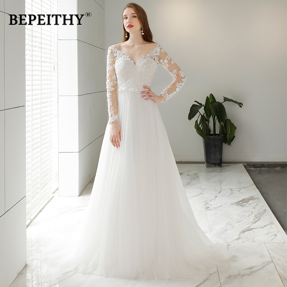 BEPEITHY Maßgeschneidertes Vestido De Novia Strandhochzeitskleid für Frauen, sexy, rückenfrei, moderne, volle Ärmel, Brautkleider 2023, heißer Verkauf