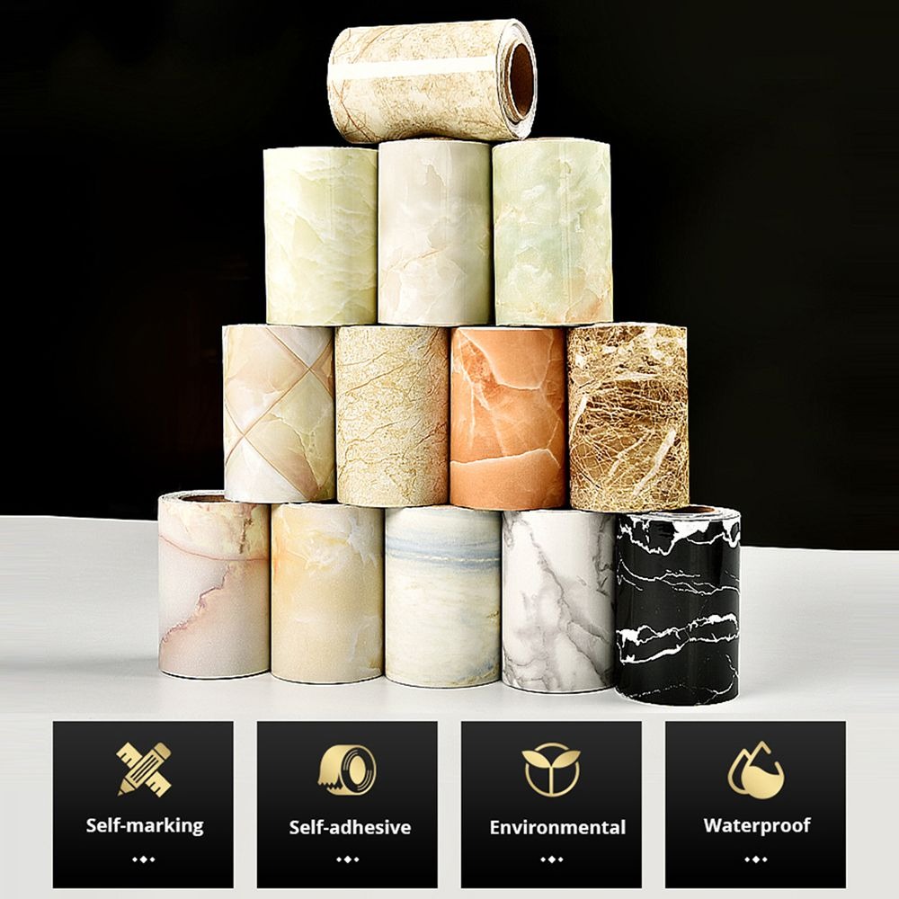10M/Roll Door Frame Waist Line Wallpaper Windowsill Marble Grain Skirting Line Self-adhesive Waterproof Waveguide Line