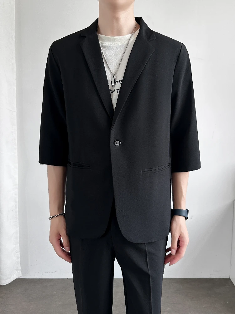 Slim Fit Men's Suit Jaet Seven Sve Casual Lightweight ort Sve Korean Sle Faionable Summer Thin Five Sve Wester
