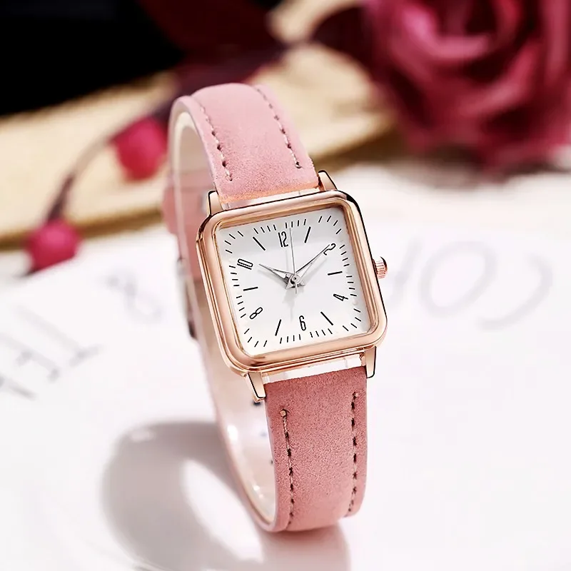 Reloj de cuarzo Simple a la moda para Mujer, Reloj de pulsera para Mujer, Reloj informal de cuero rojo para estudiantes de negocios