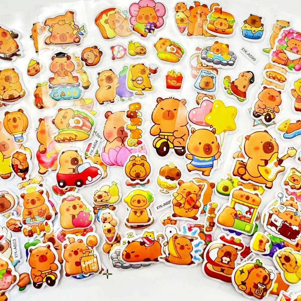 12 แผ่นน่ารัก Capybara สติกเกอร์ Kawaii 3D สามมิติสติกเกอร์อะนิเมะการ์ตูนไม่มีการทําซ้ําเด็ก DIY ของเล่นสติกเกอร์