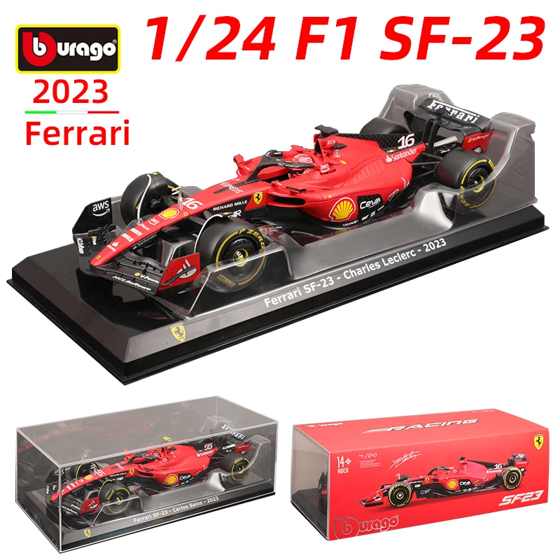 Bburago-F1 Racing Alloy Car Model, 1:24, Scuderia Ferrari Team, SF23 2023, 1:24, Fórmula Carlos Sainz, Brinquedo Diecast, 1:24