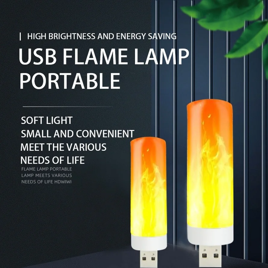 USB Bầu Không Khí LED Ngọn Lửa Đèn Xông Tinh Dầu Đèn Sách Đèn Công Suất Ngân Hàng Cắm Trại Chiếu Sáng Lửa Bầu Không Khí