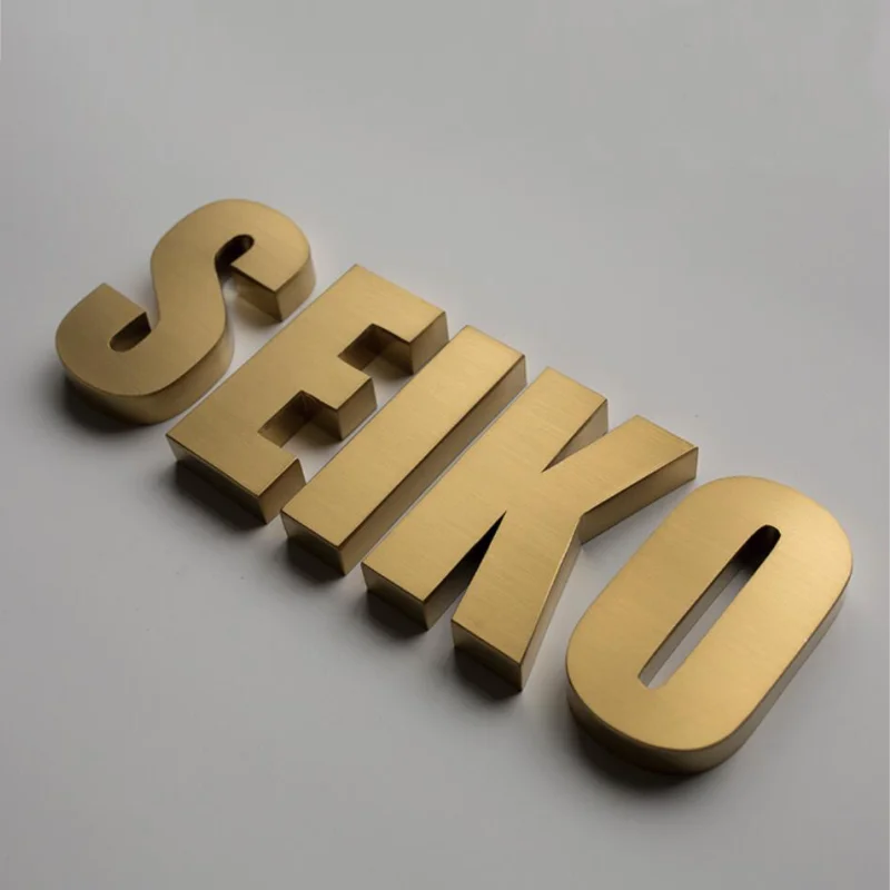 Benutzer definierte Außen beschichtung Gold Titan 3d gebürstet Edelstahl Buchstaben, goldene Farbe Metall Logo Shop Zeichen