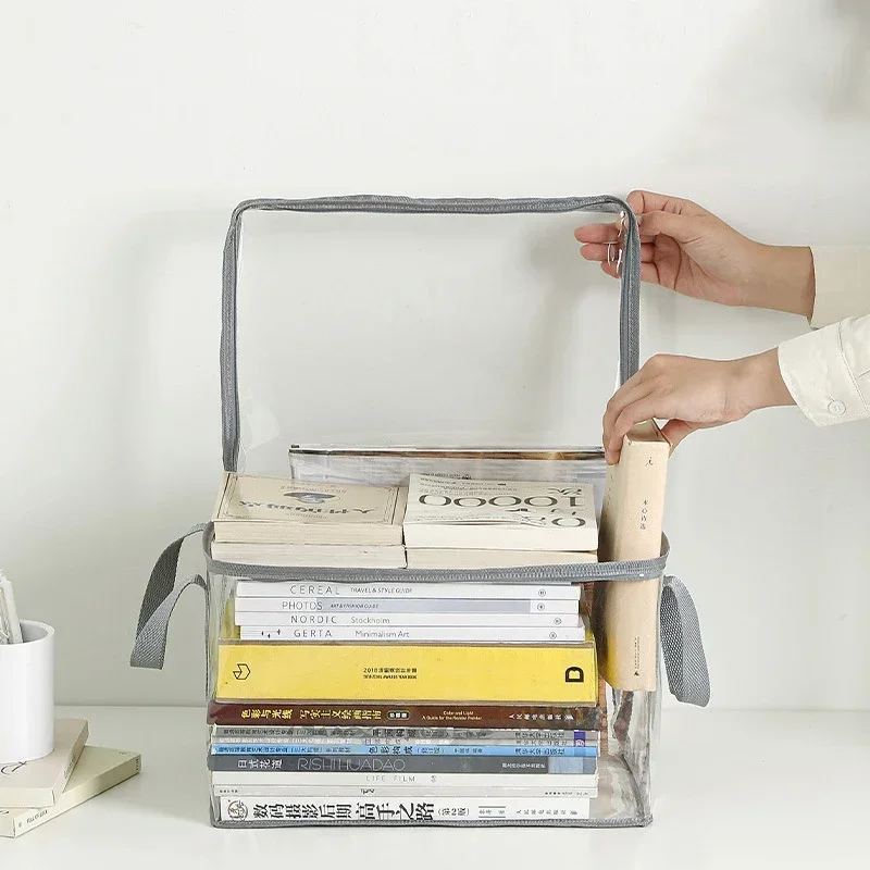 Foldable book box student dormitory classroom book organizer transparent waterproof household book organizing storage box