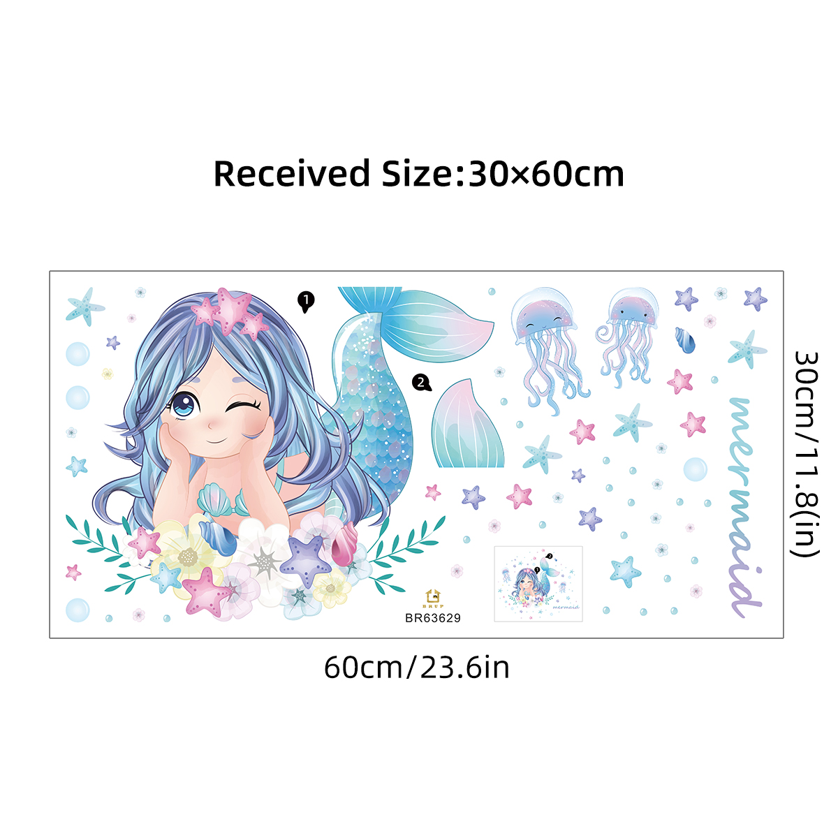 Stickers muraux de dessin animé méduse sirène pour enfants, décor de chambre, arrière-plan, filles, salon, décoration de la maison, décalcomanie, lueur