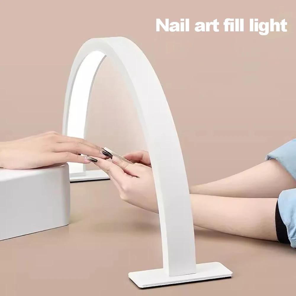 Candeeiro de mesa para unhas, luz de preenchimento sem sombra, lâmpada de iluminação para unhas, candeeiro de mesa de beleza em formato de meia lua
