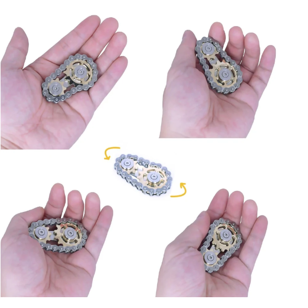 1/2-Pack with Pouch Chain Gear Fidget Spinner-3-Layer Stainless Steel Finger Gyro Toy with Ball Bearing for Stress Relief&Focus