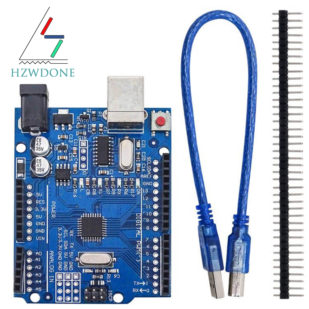 UN0 R3 ボード ATmega328P 開発ボード、ピンヘッダーとケーブル付き、Arduino IDE プロジェクトと互換性あり