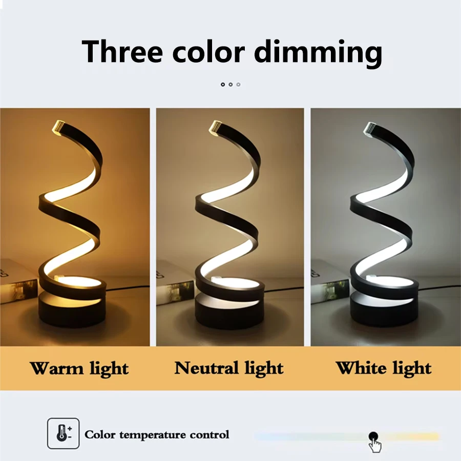 Usb plug in criativo espiral led night light regulável 3 cores ajustável para sala de estar escritório mesa quarto cabeceira decoração