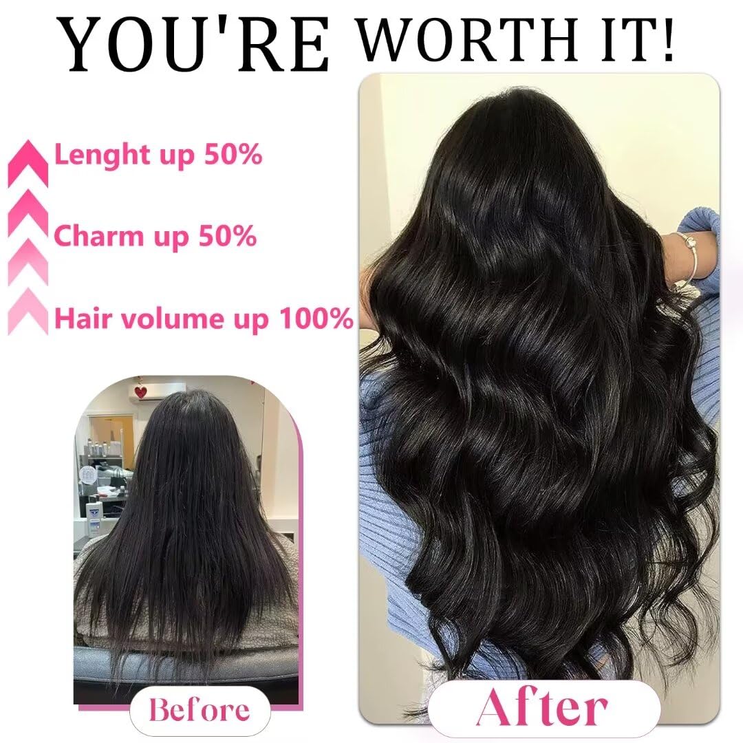 Extensions de cheveux à clipser noires naturelles pour femmes, 100% vrais cheveux humains, doux, soyeux, raides, sans couture, 18clips