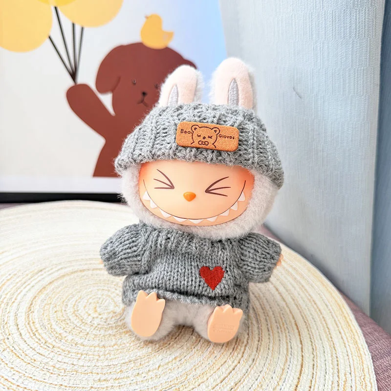 Niedlicher modischer Pullover-Anzug mit Hut, supersüßer Labub-Anzug voller Liebe, einfacher Freizeitkleidungsanzug, Nischen-All-Match-Kleidungsanzug