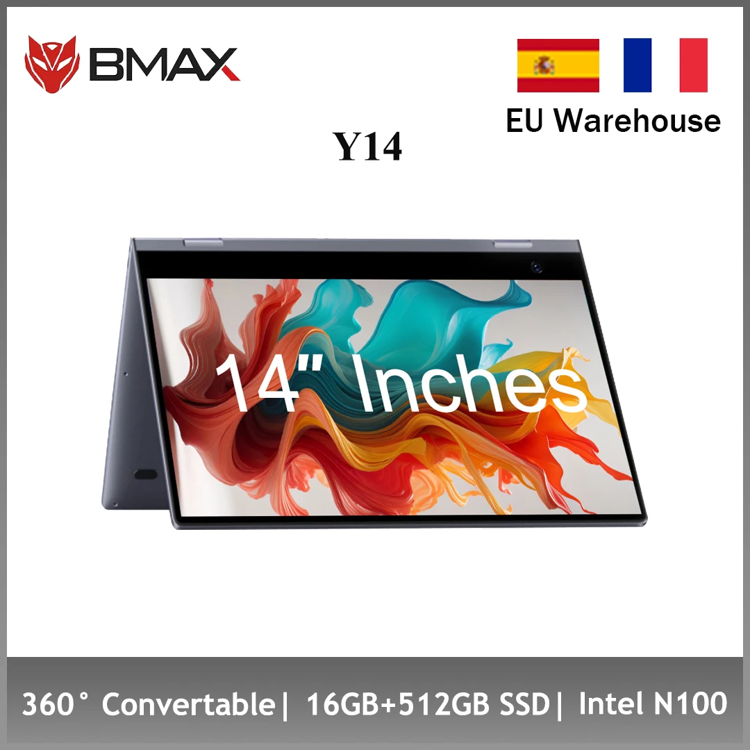 BMAX Y14 2025 360 °   Laptop 14 Zoll Touch Notebook 16 GB RAM LPDDR5 512 GB SSD Windows 11 1920*1080 IPS Intel N100 Laptops Computer