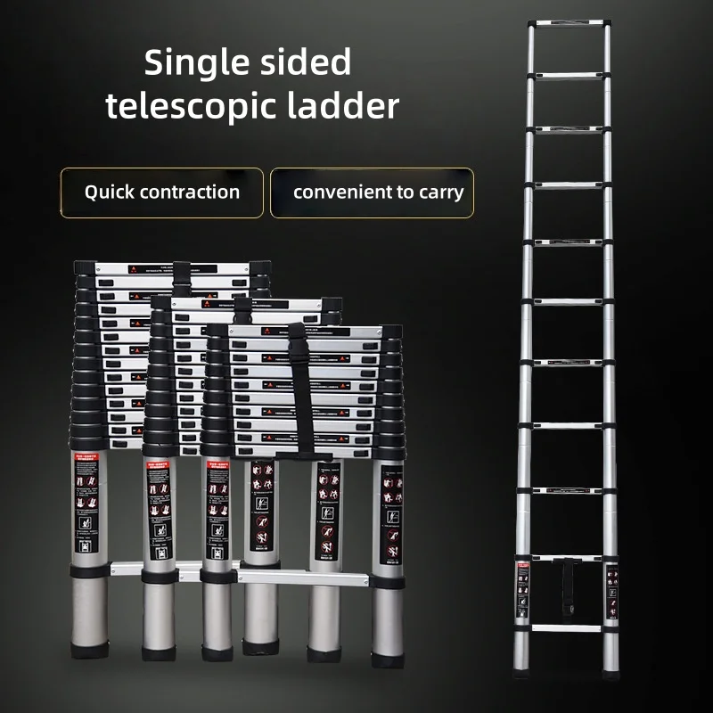 Stainless steel telescopic ladder, foldable portable vertical elevator with anti slip foot safety lock for home/commercial use