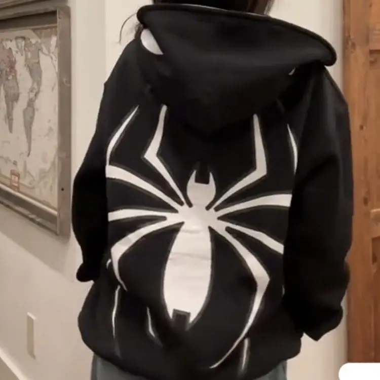 Harajuku moda y2k casaco de grandes dimensões personalidade aranha impressão moletom feminino outono e inverno punk completo zip up hoodie topos