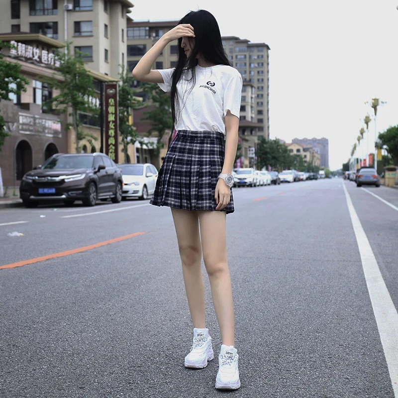 Harajuku 0 Vrouwen Plooi Rok 0 Preppy Stijl Plaid 0Mini Leuke Japanse Schooluniformen Dames Jupe Kawaii