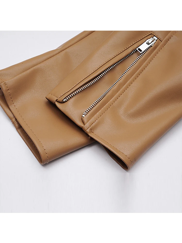 Ftlzz-女性用ベルト付きレザーレットジャケット,ルーズフィット,カジュアル,ショルダー,オートバイ,機関車,春秋コレクション