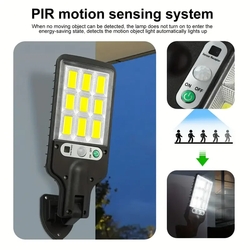LED Wall Street Lamp 108 LED-zonneverlichting buiten met 3-modus waterdichte bewegingssensor beveiligingsverlichting voor tuinterraspad