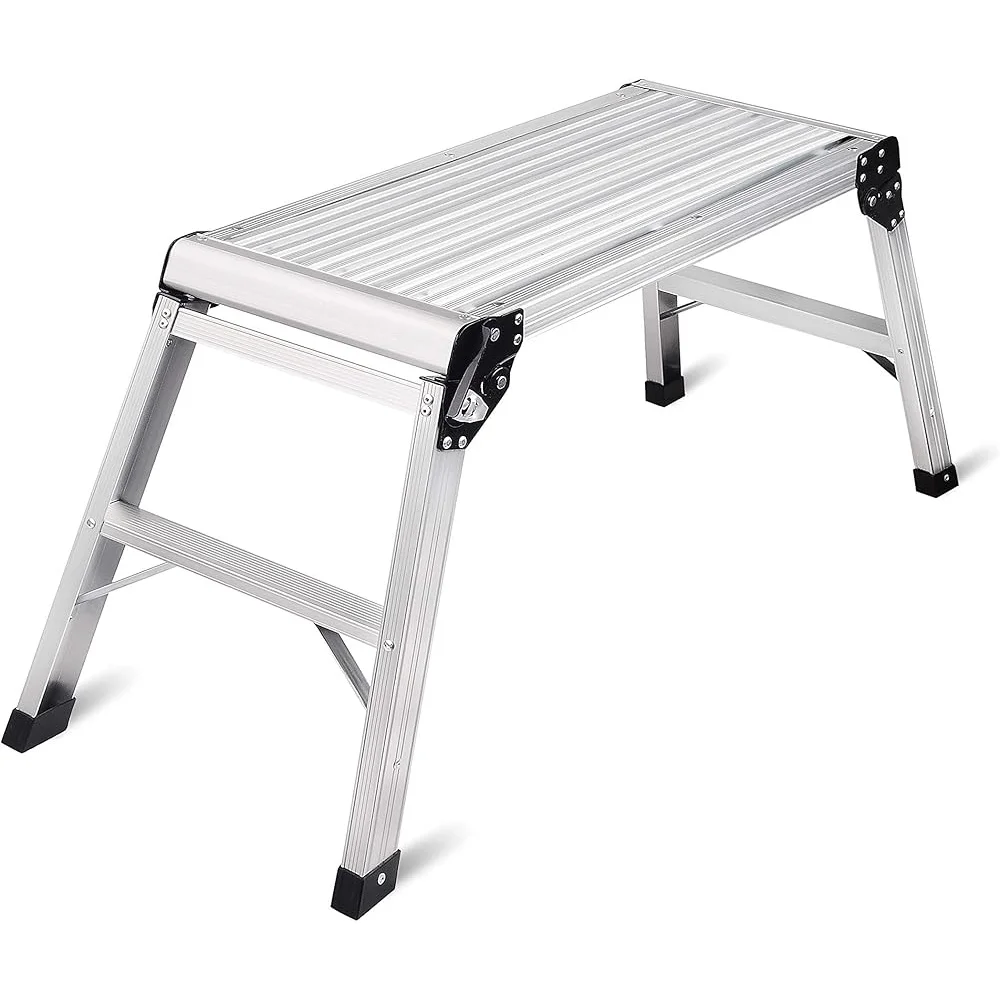 Heavy Duty Aluminum Step Ladder Folding Platform 330lbs Capacity Portable Compact Storage Non-Slip Design 30x12 Inches