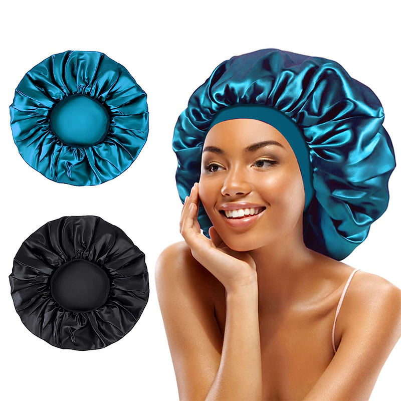 Nuevas mujeres Extra grande satén gorro para dormir gorro sedoso gorro diario proteger el tratamiento del cabello sombrero rizado elástico pelo cubierta de cabeza de gran tamaño