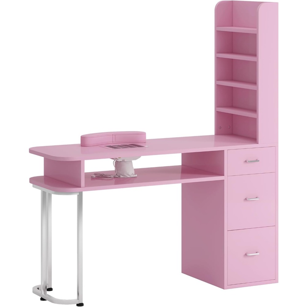 Manicure Table, Professional Nail Table for Nail Tech with Side Cabinet and Large Drawers, Nail Workstation with Dust Collector
