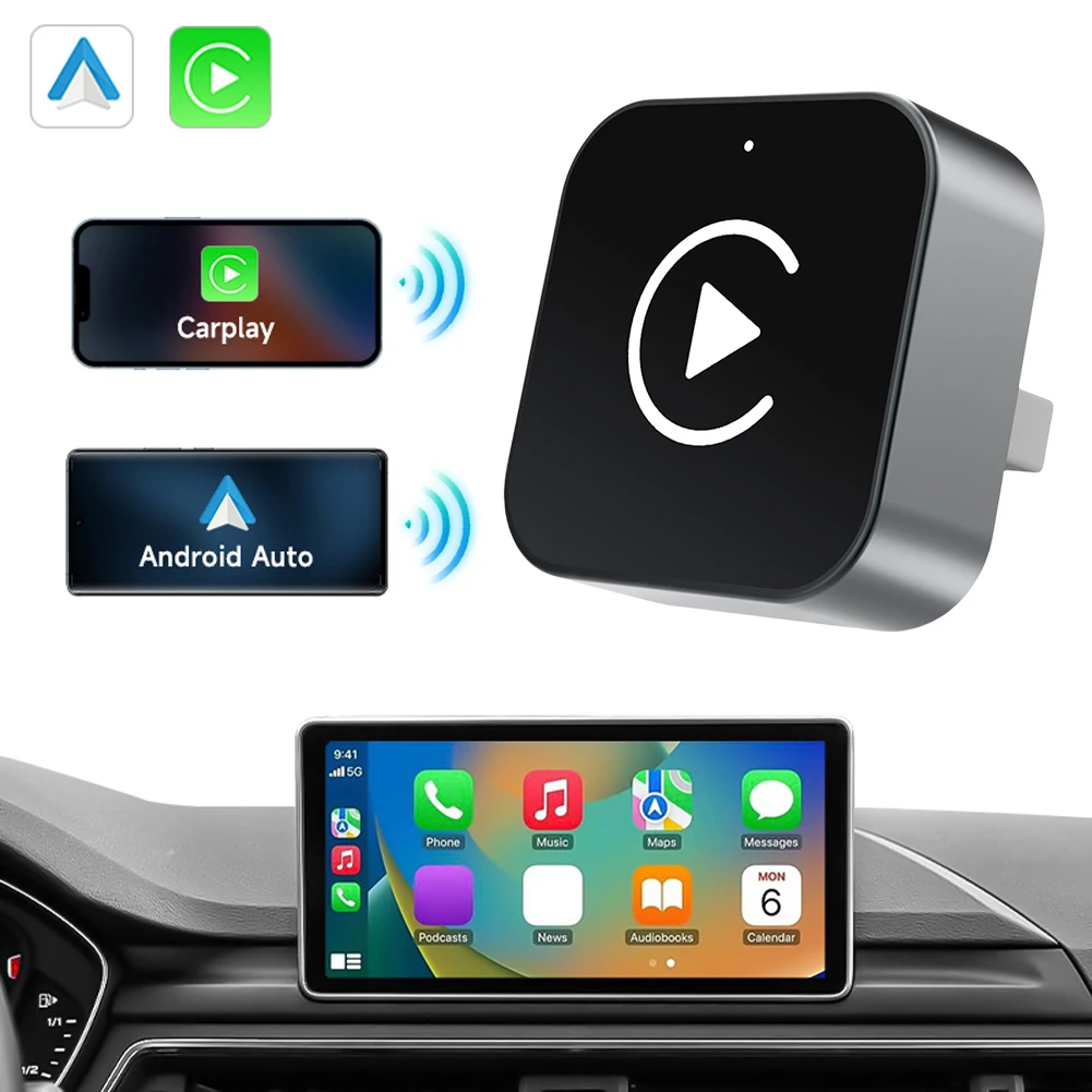 2 in 1 Wireless CarPlay Android Auto Adapter Plug & Play Convert Wired to Wireless Dongle for Factory Wired CarPlay Wired Cars