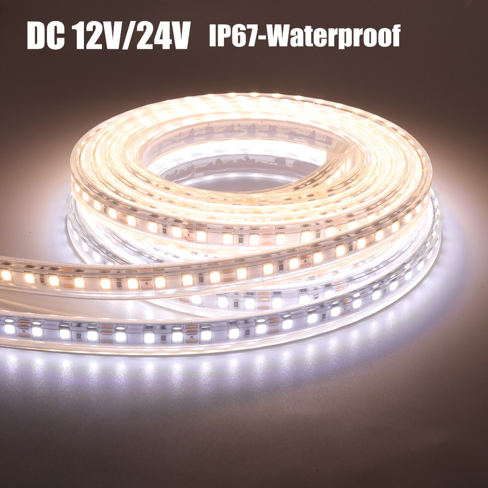 Tira de LED impermeable 12V 24V DC IP67 blanco Natural 4000K/blanco cálido 120LEDs/m 2835 lámpara de luz LED de cinta Flexible
