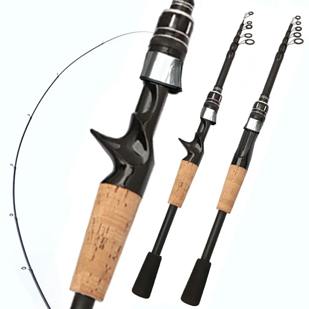 伸縮ルアーロッド 1.5 メートル 1.8 メートル 2.1 メートル 2.4 メートルカーボンスピニングロッド Baitcasting 釣り竿 8 グラム-25 グラム木製ハンドル鋳造釣具