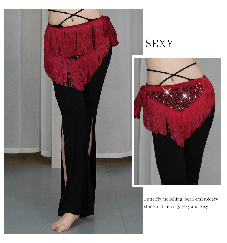 Women Bellydance Clothes Long Fringe Irregular Fishnet Shimmy Belt Belly Dance Hip Scarf Sparkle Sequins Tie Wraps