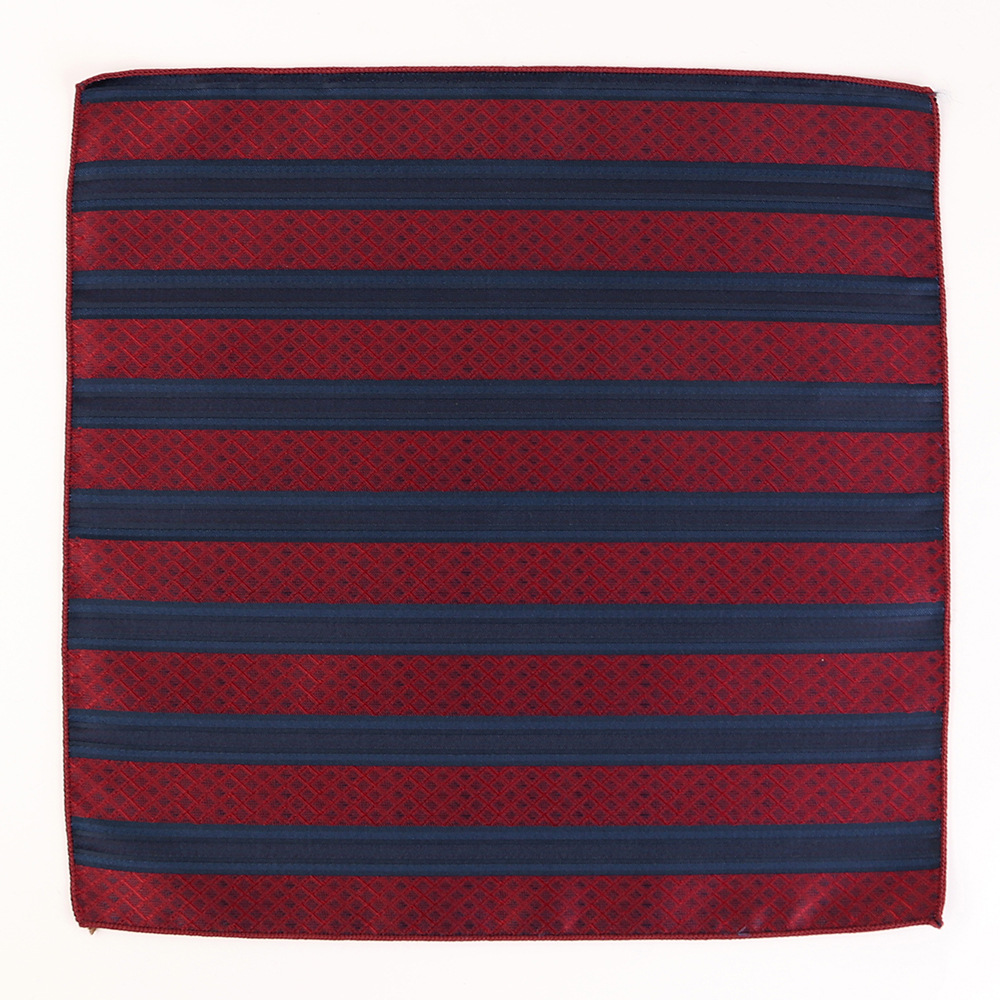 HUISHI Wine Red Polyester Silk Pocket Square Handkerchiefs For Men Women 25.5*25.5cm Solid Color Stripe Square Breast Towel