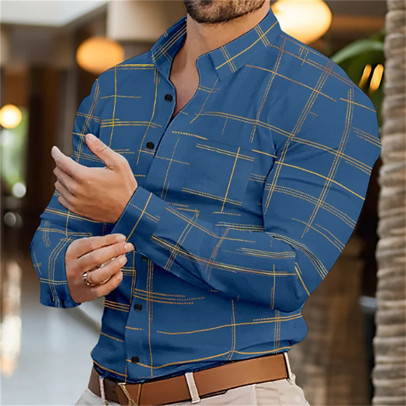 Nueva camisa de novio de manga larga ajustada con botones y solapa para hombre, Tops de moda de otoño 20224, camisa de fiesta con estampado de rayas 3D, S-6XL